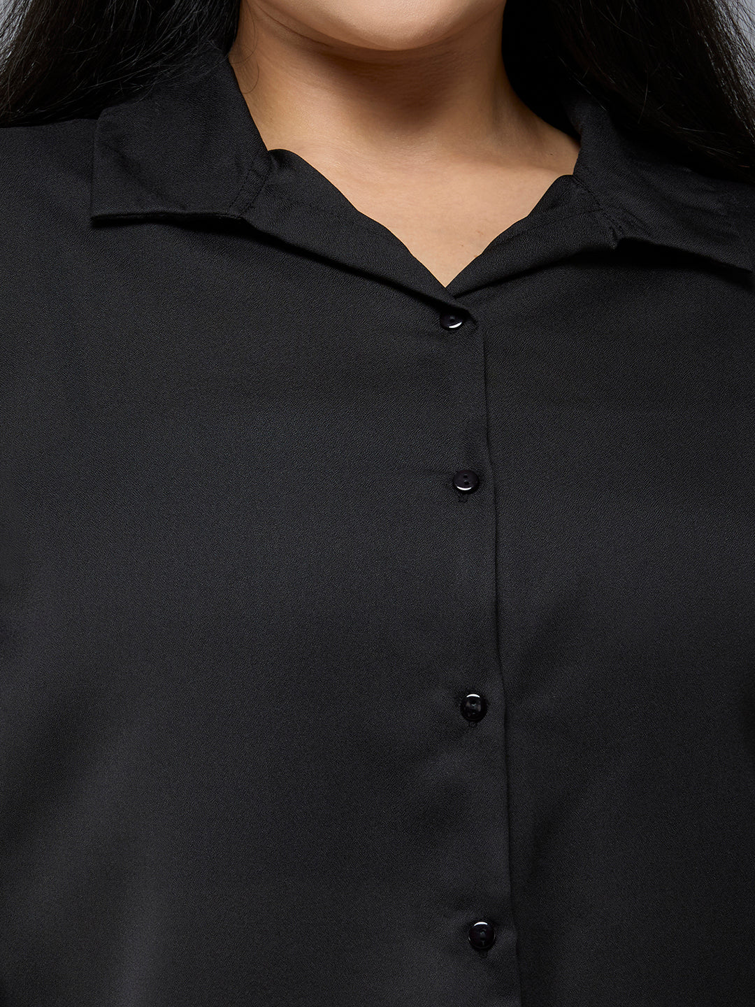 Style Quotient Plus Size Women Solid Black Polymoss Semi Formal Shirt-Shirts-StyleQuotient