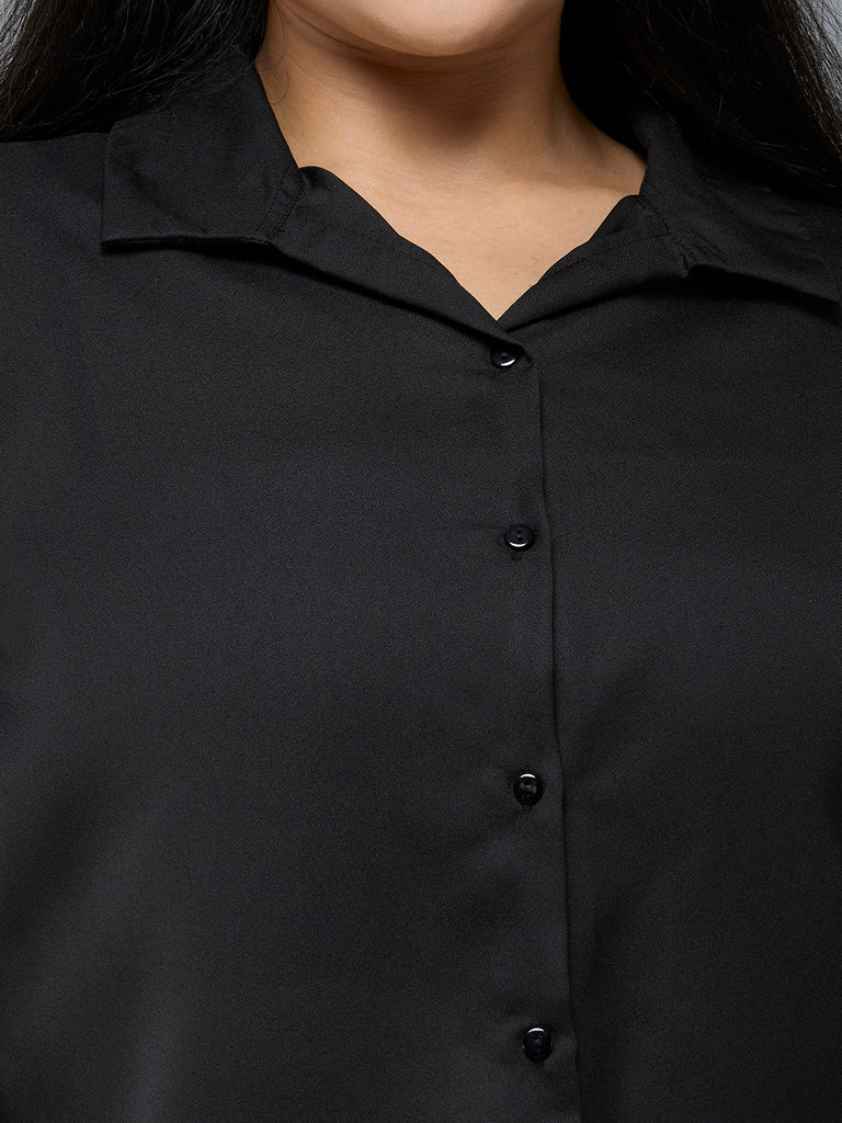 Style Quotient Plus Size Women Solid Black Polymoss Semi Formal Shirt-Shirts-StyleQuotient