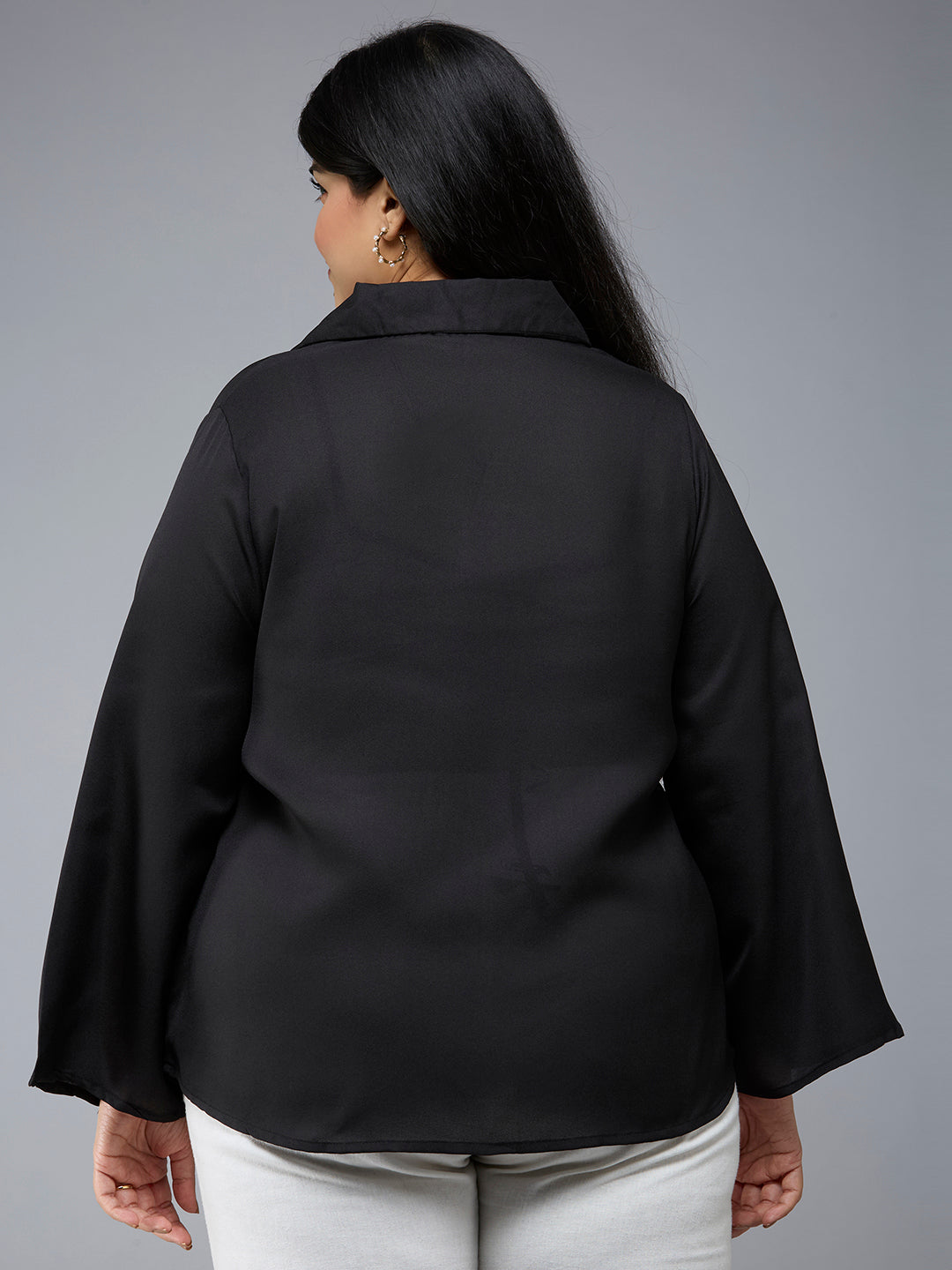 Style Quotient Plus Size Women Solid Black Polymoss Semi Formal Shirt-Shirts-StyleQuotient