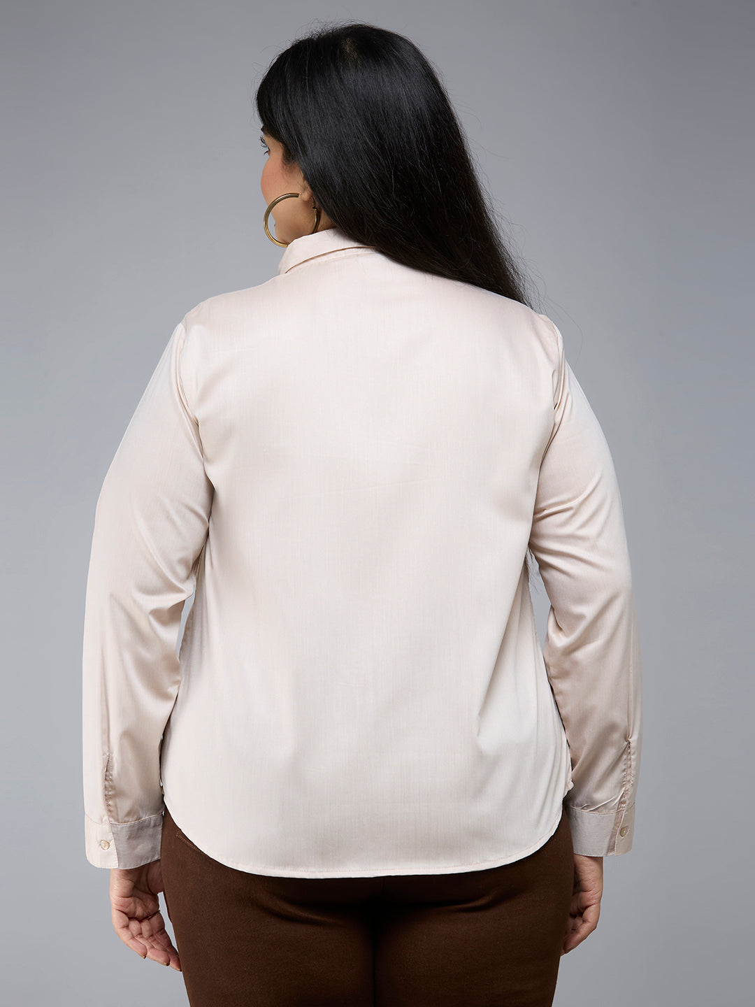 Style Quotient Plus Size Women Solid Beige Polycotton formal shirt-Shirts-StyleQuotient