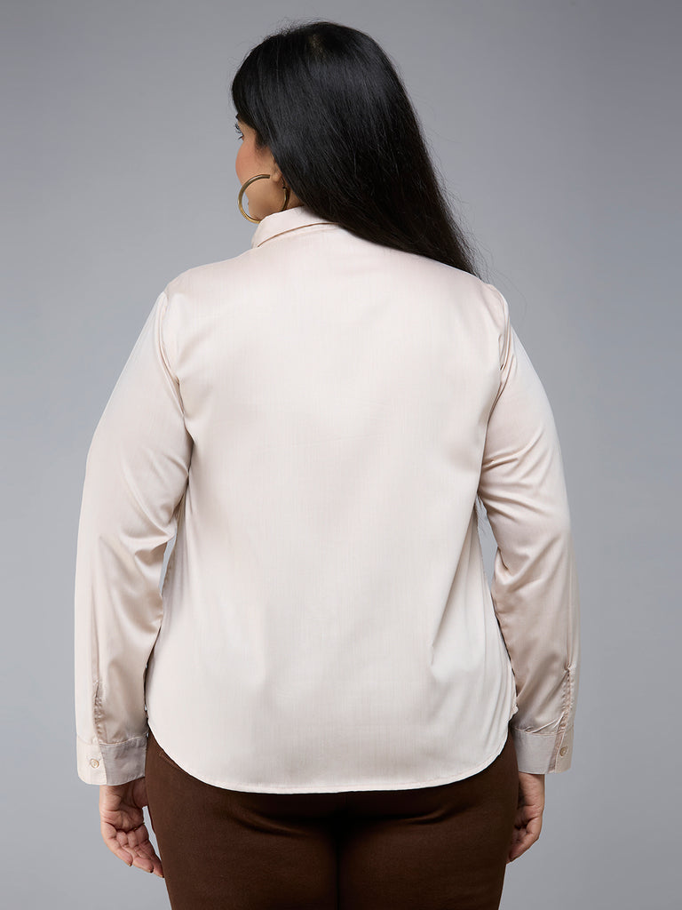 Style Quotient Plus Size Women Solid Beige Polycotton formal shirt-Shirts-StyleQuotient