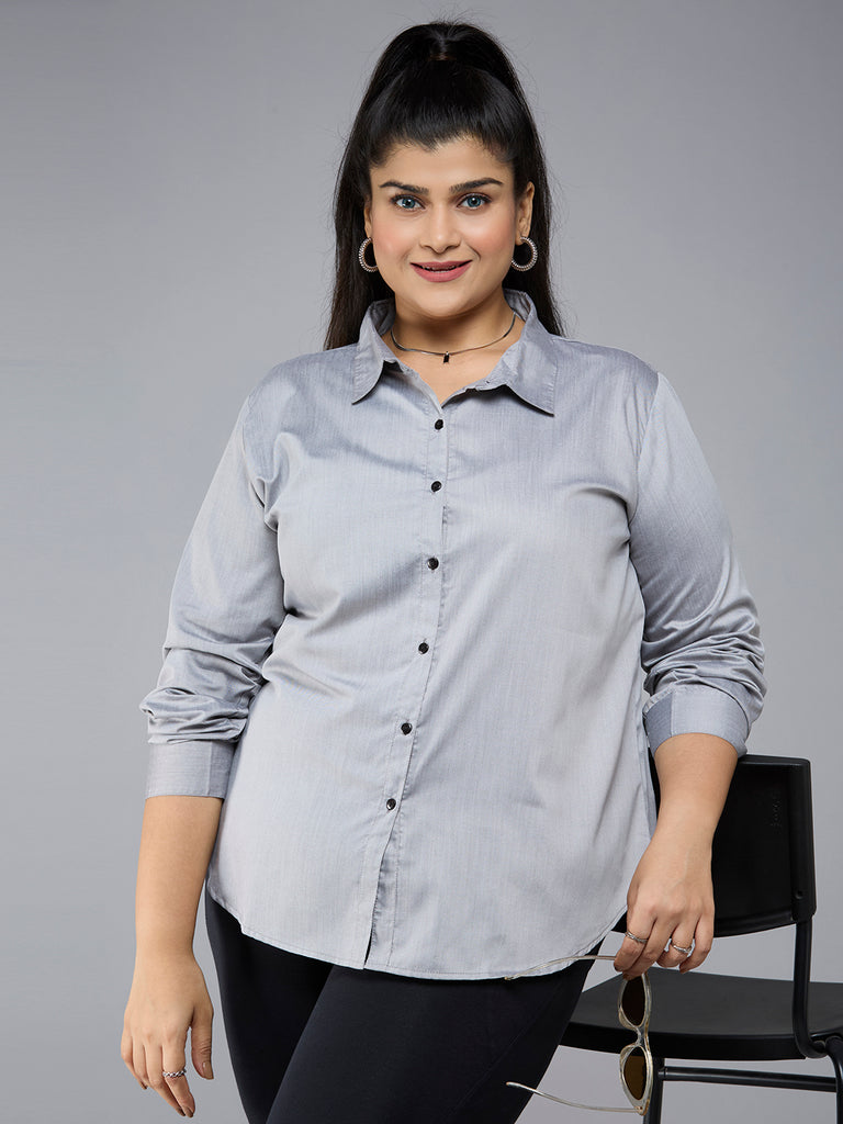 Style Quotient Plus Size Women Solid Black Polycotton formal shirt-Shirts-StyleQuotient
