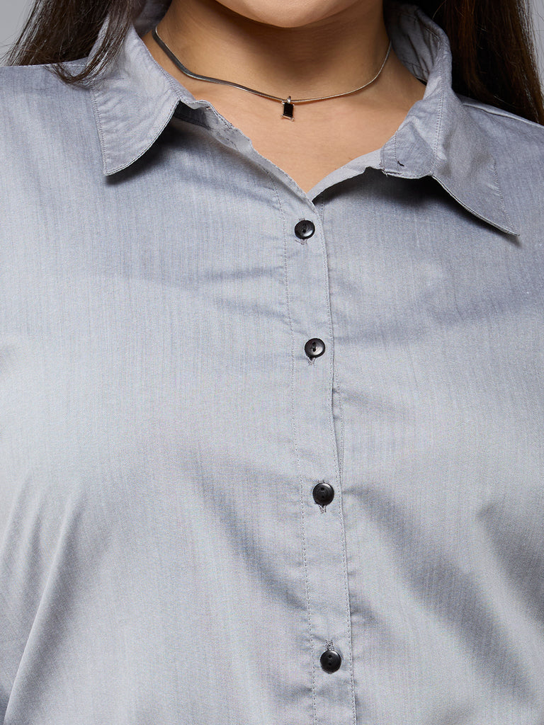Style Quotient Plus Size Women Solid Black Polycotton formal shirt-Shirts-StyleQuotient