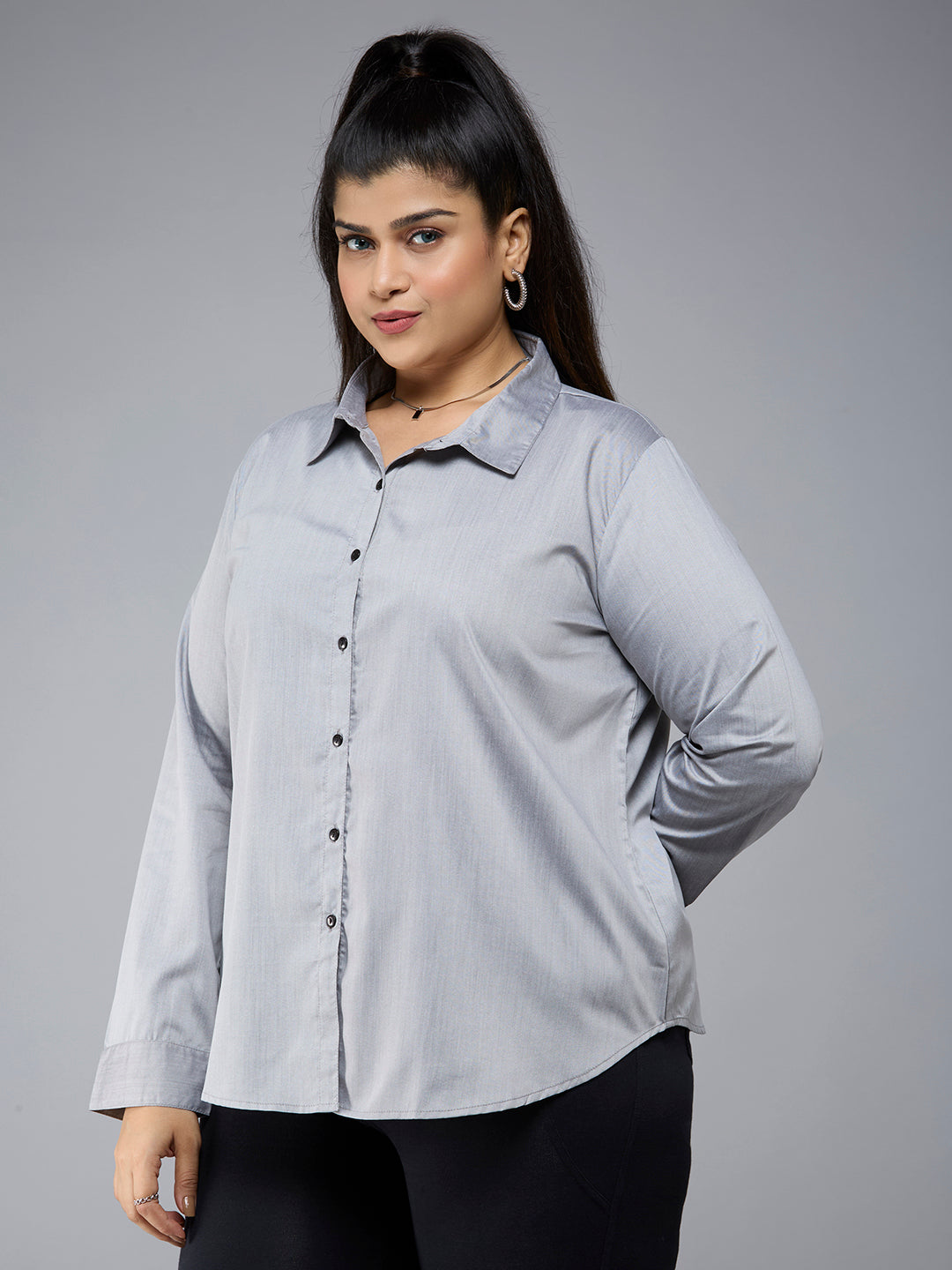 Style Quotient Plus Size Women Solid Black Polycotton formal shirt-Shirts-StyleQuotient