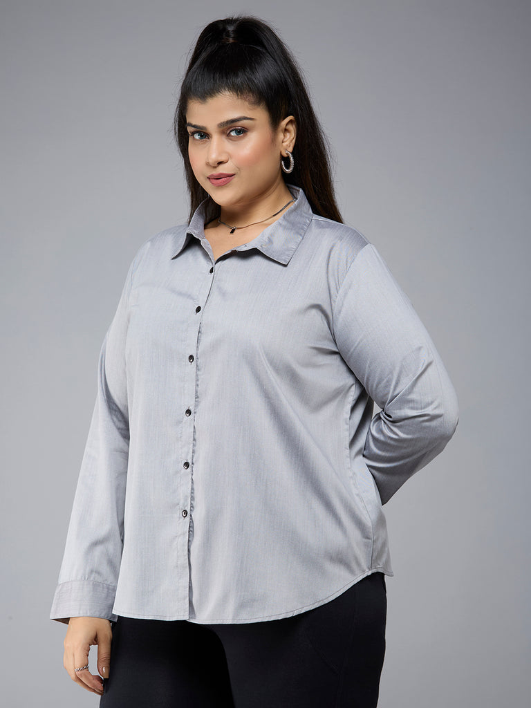 Style Quotient Plus Size Women Solid Black Polycotton formal shirt-Shirts-StyleQuotient