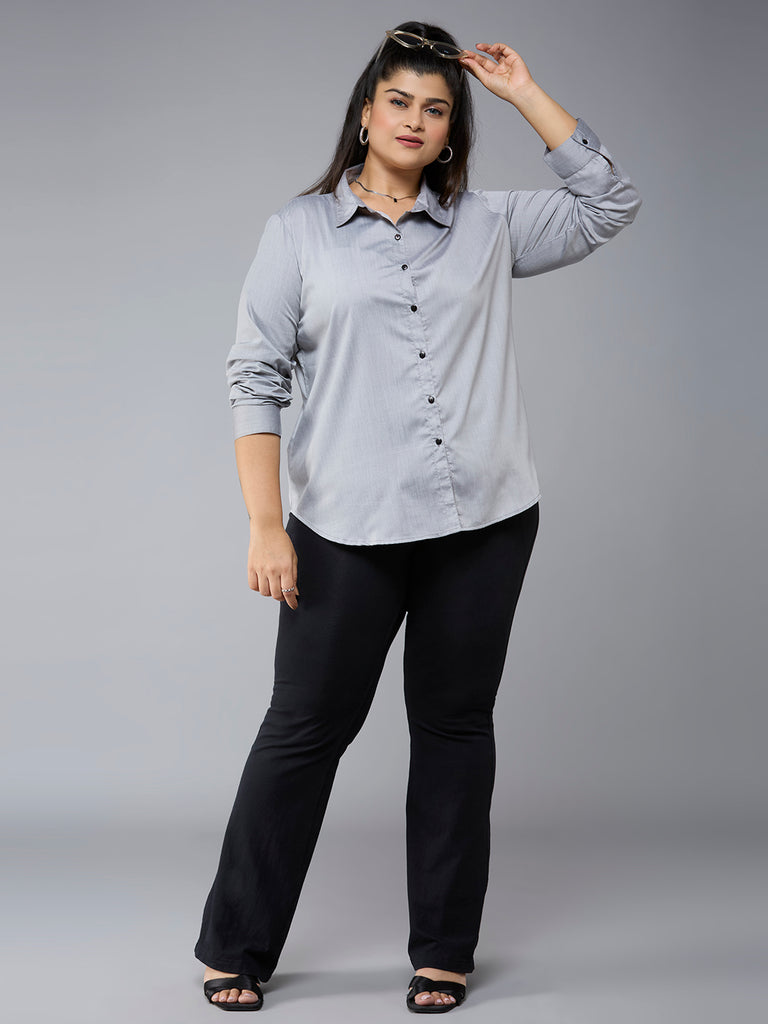 Style Quotient Plus Size Women Solid Black Polycotton formal shirt-Shirts-StyleQuotient