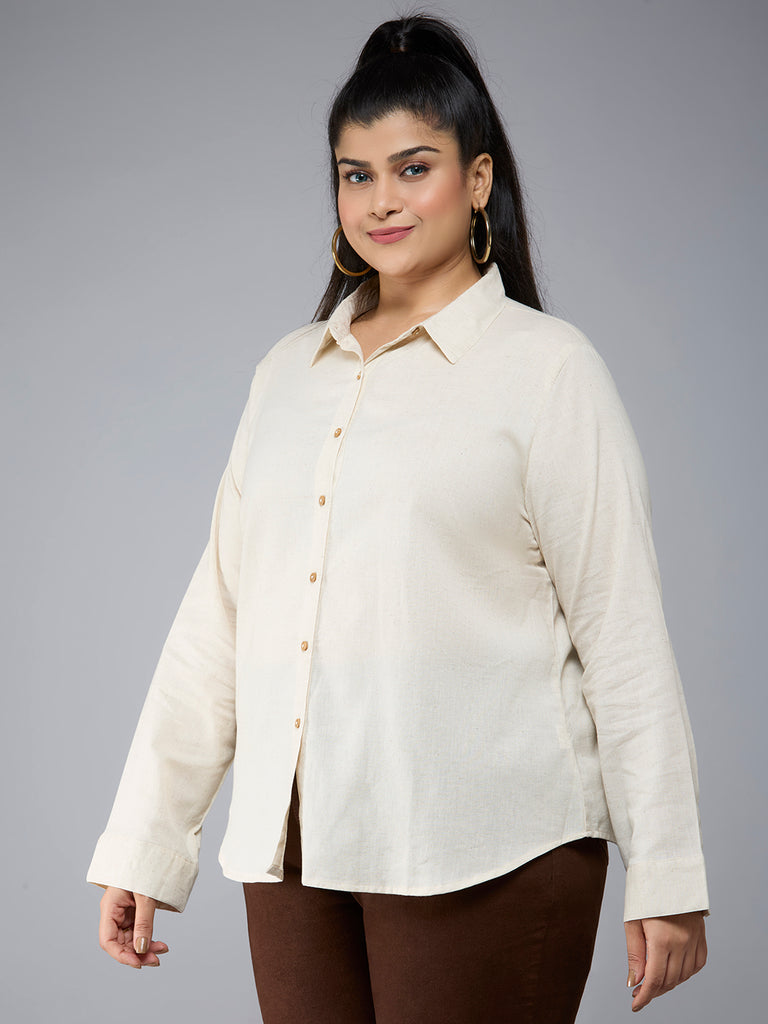 Style Quotient Plus size Women Solid Beige Polycotton formal shirt-Shirts-StyleQuotient
