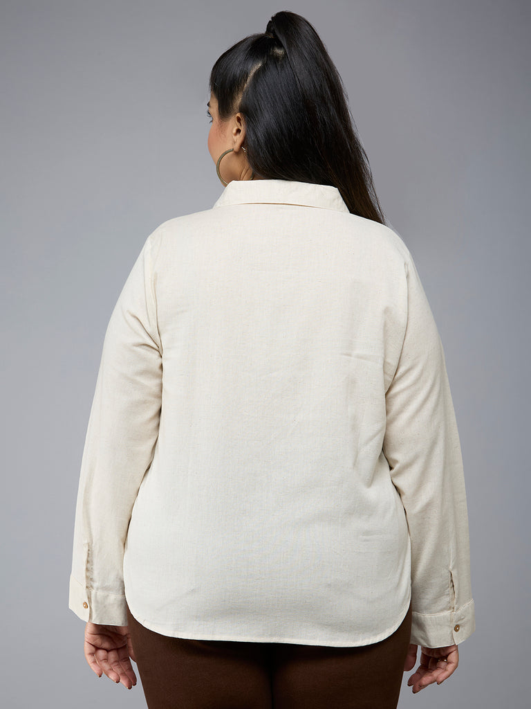 Style Quotient Plus size Women Solid Beige Polycotton formal shirt-Shirts-StyleQuotient