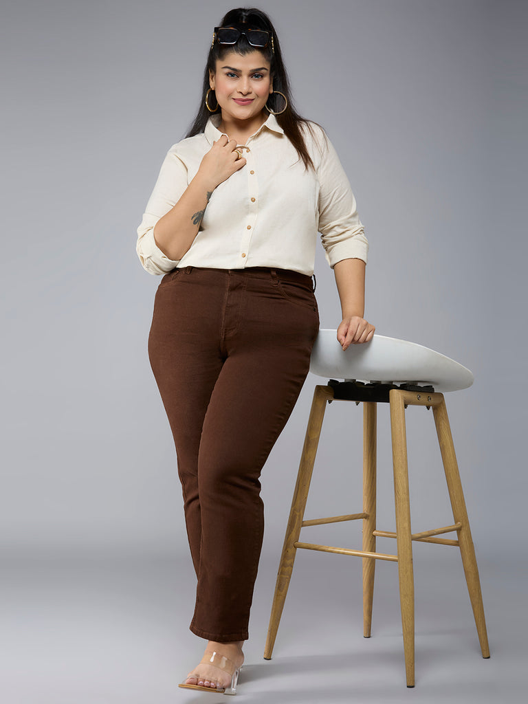 Style Quotient Plus size Women Solid Beige Polycotton formal shirt-Shirts-StyleQuotient