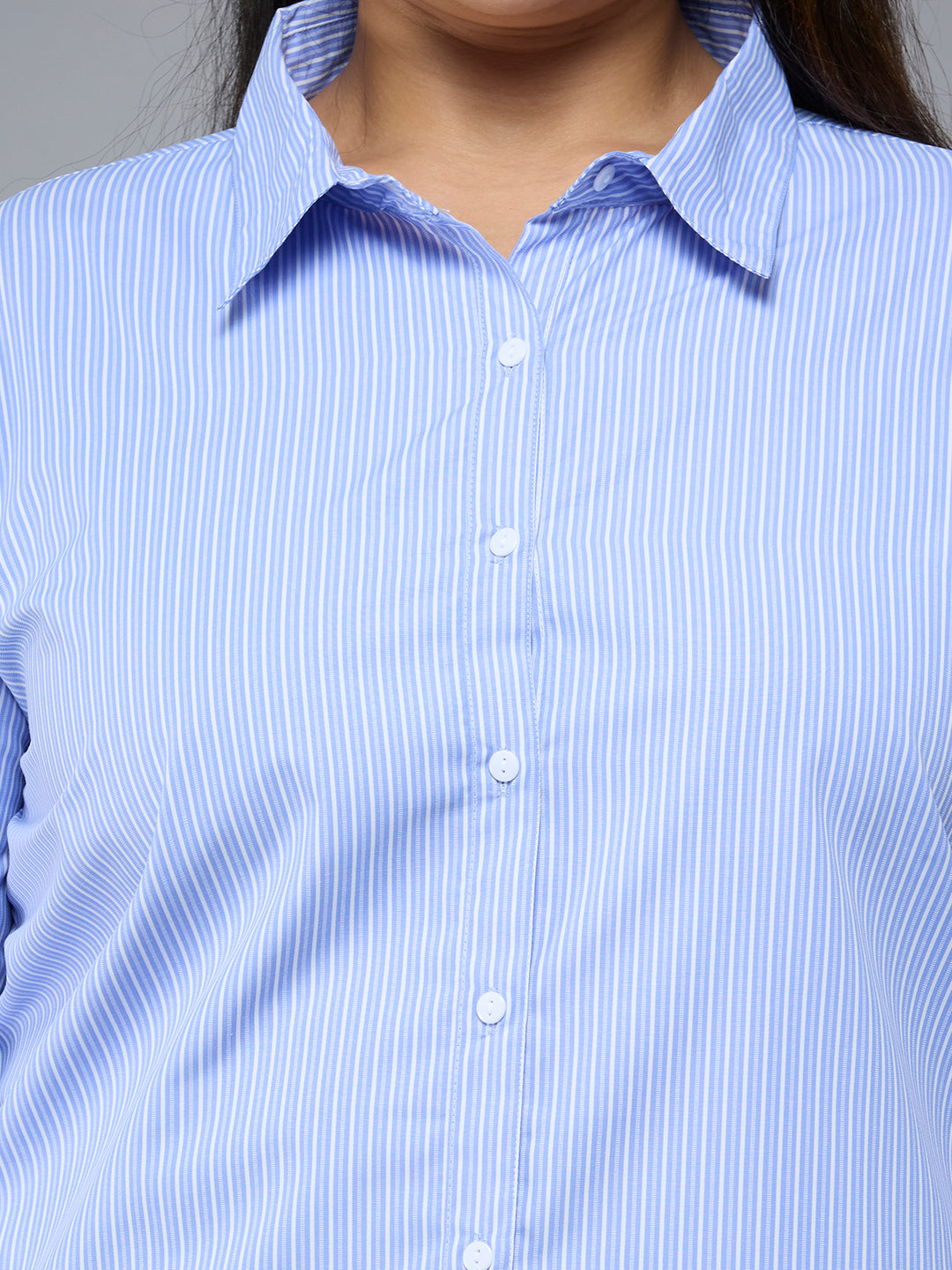 Style Quotient Plus Size Women Blue White Stripe Polycotton formal shirt-Shirts-StyleQuotient