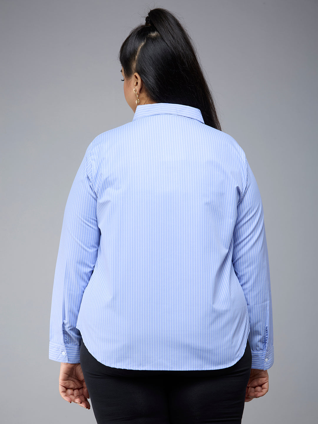 Style Quotient Plus Size Women Blue White Stripe Polycotton formal shirt-Shirts-StyleQuotient