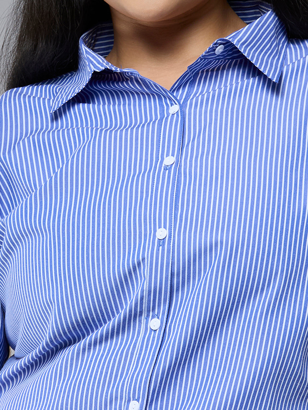 Style Quotient Plus Size Women Blue White Stripe Polycotton formal shirt-Shirts-StyleQuotient