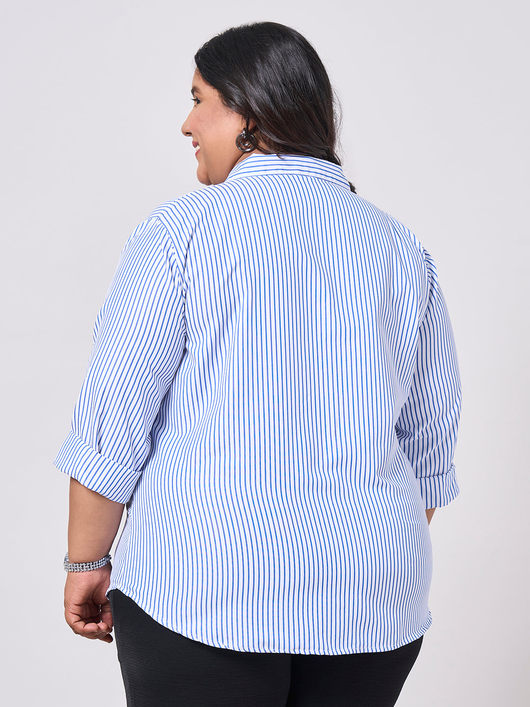 Style Quotient Women Blue White Stripe Polycotton formal shirt-Shirts-StyleQuotient