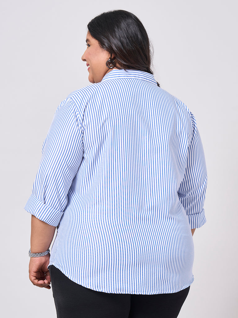 Style Quotient Women Blue White Stripe Polycotton formal shirt-Shirts-StyleQuotient
