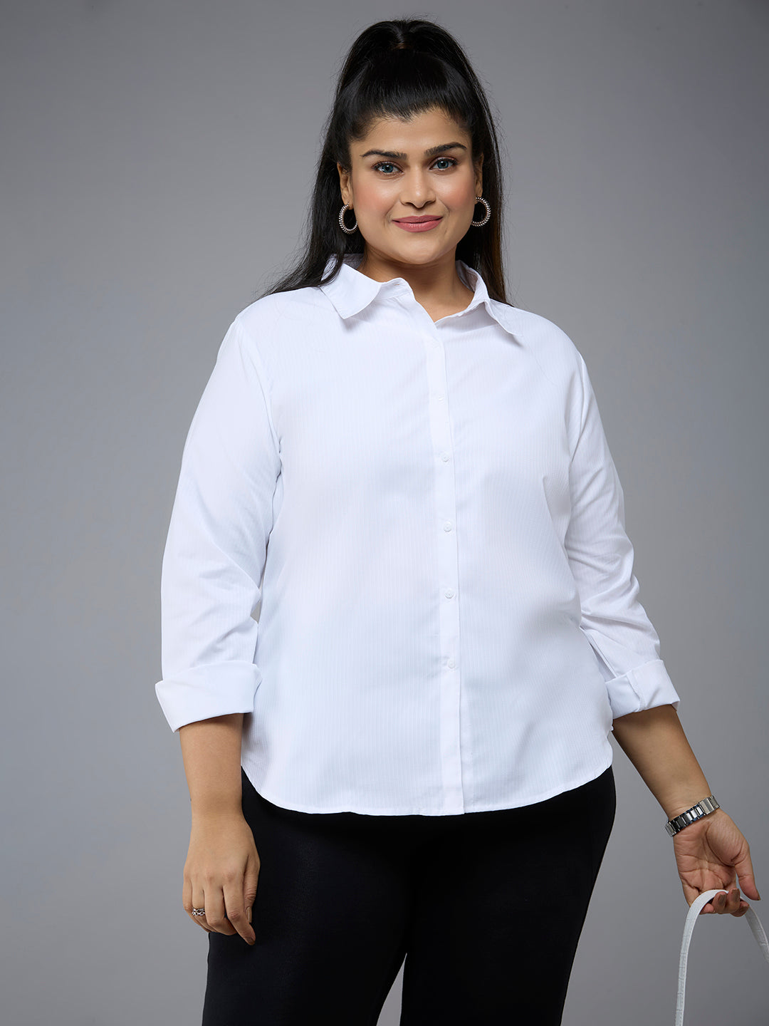Style Quotient Plus Size Women Solid White Polycotton formal shirt-Shirts-StyleQuotient