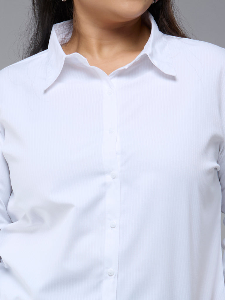 Style Quotient Plus Size Women Solid White Polycotton formal shirt-Shirts-StyleQuotient