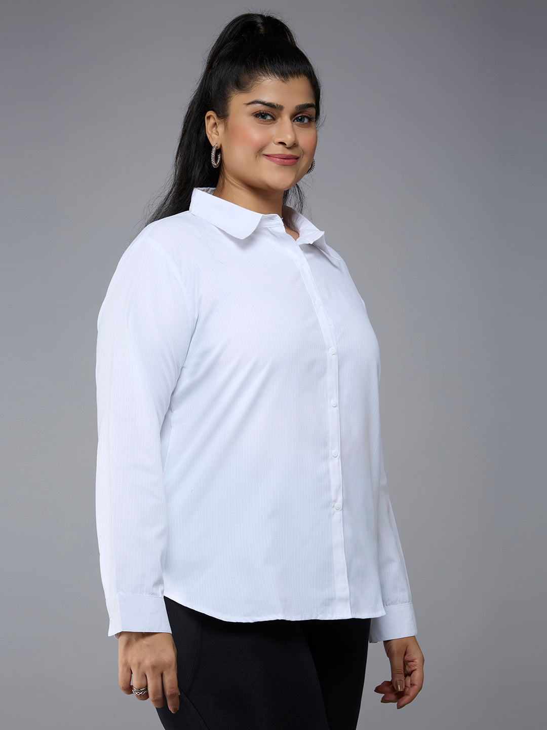 Style Quotient Plus Size Women Solid White Polycotton formal shirt-Shirts-StyleQuotient