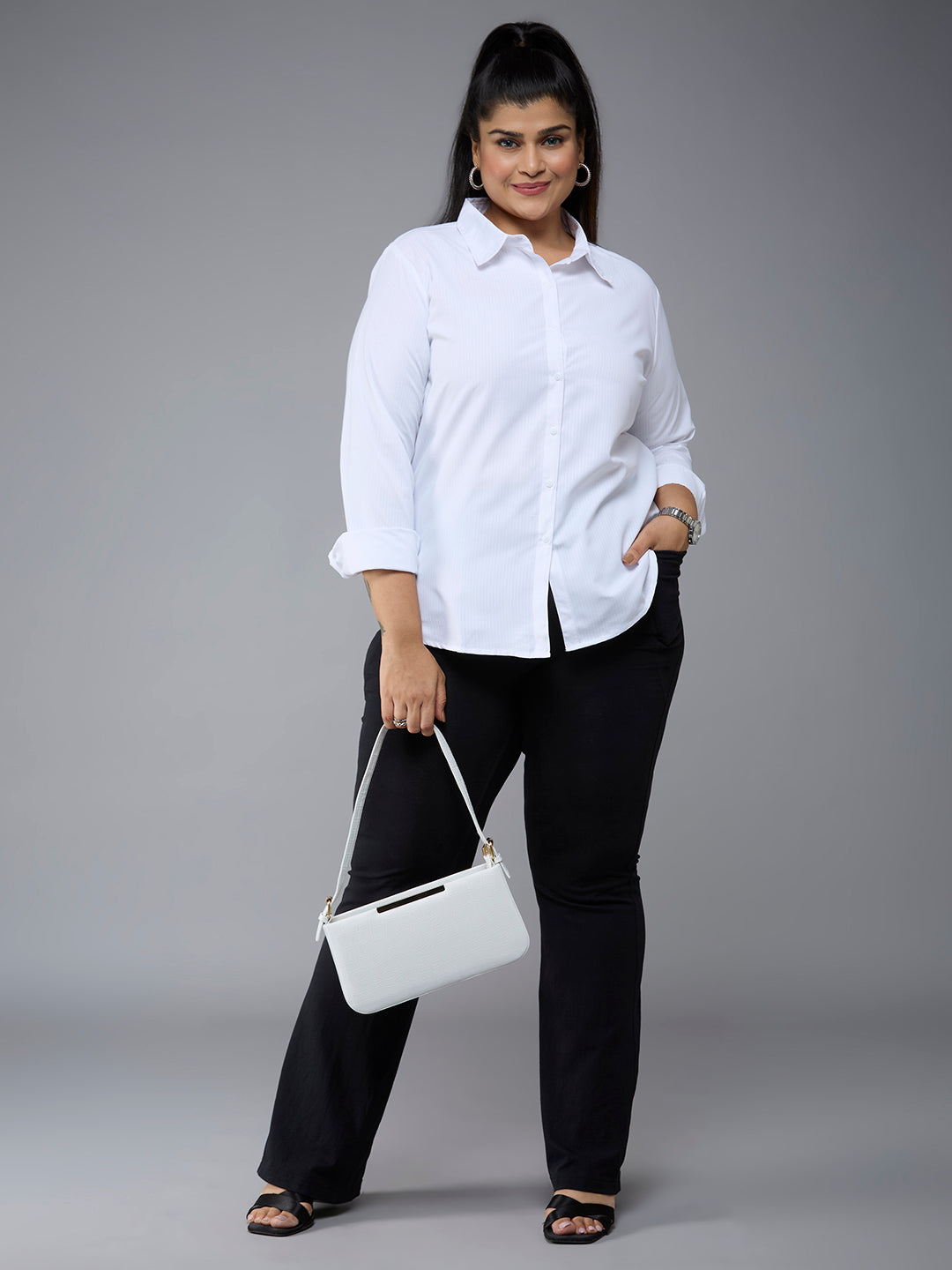 Style Quotient Plus Size Women Solid White Polycotton formal shirt-Shirts-StyleQuotient