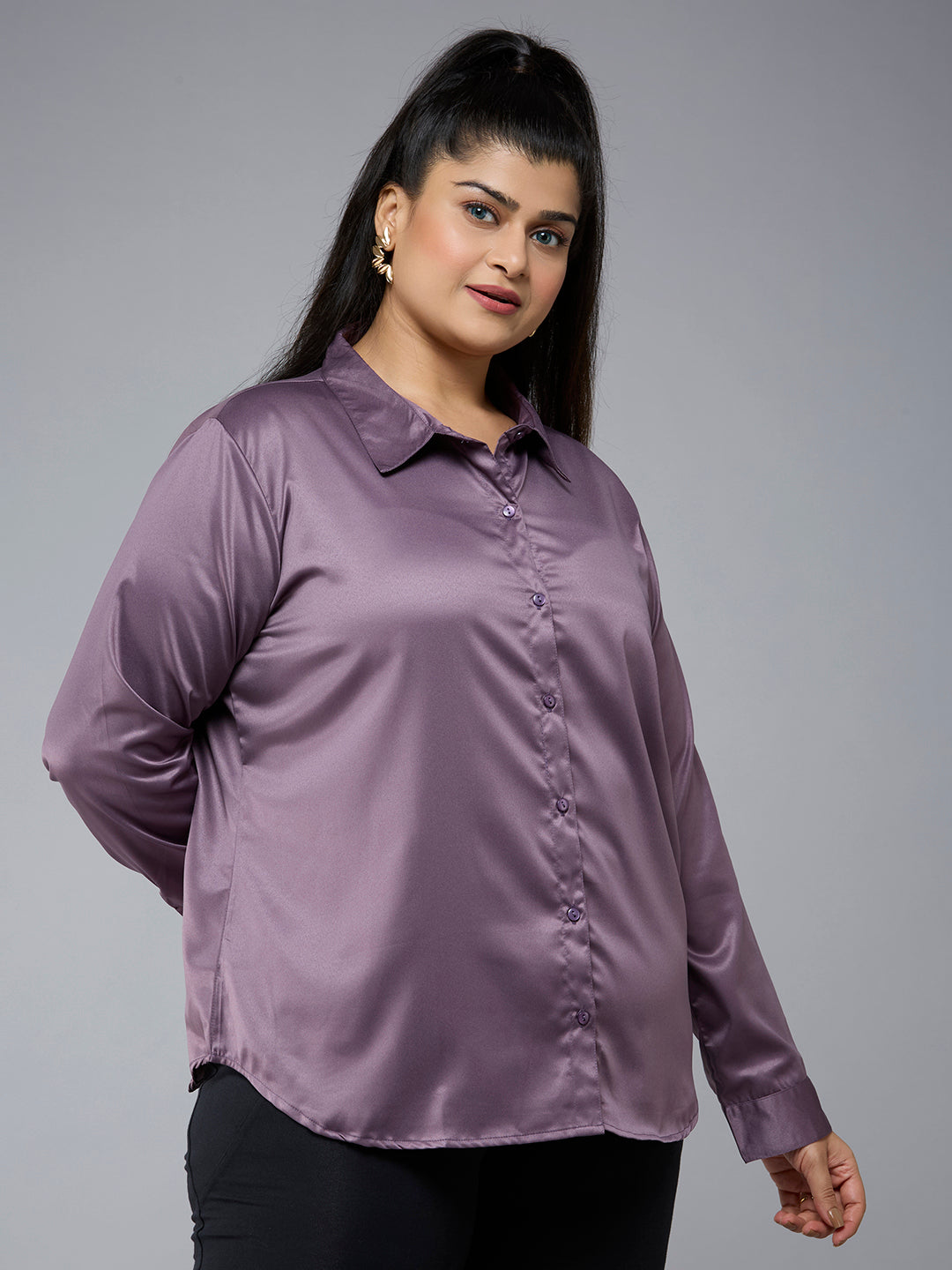 Style Quotient Plus Size Women Solid Mauve Satin formal shirt-Shirts-StyleQuotient