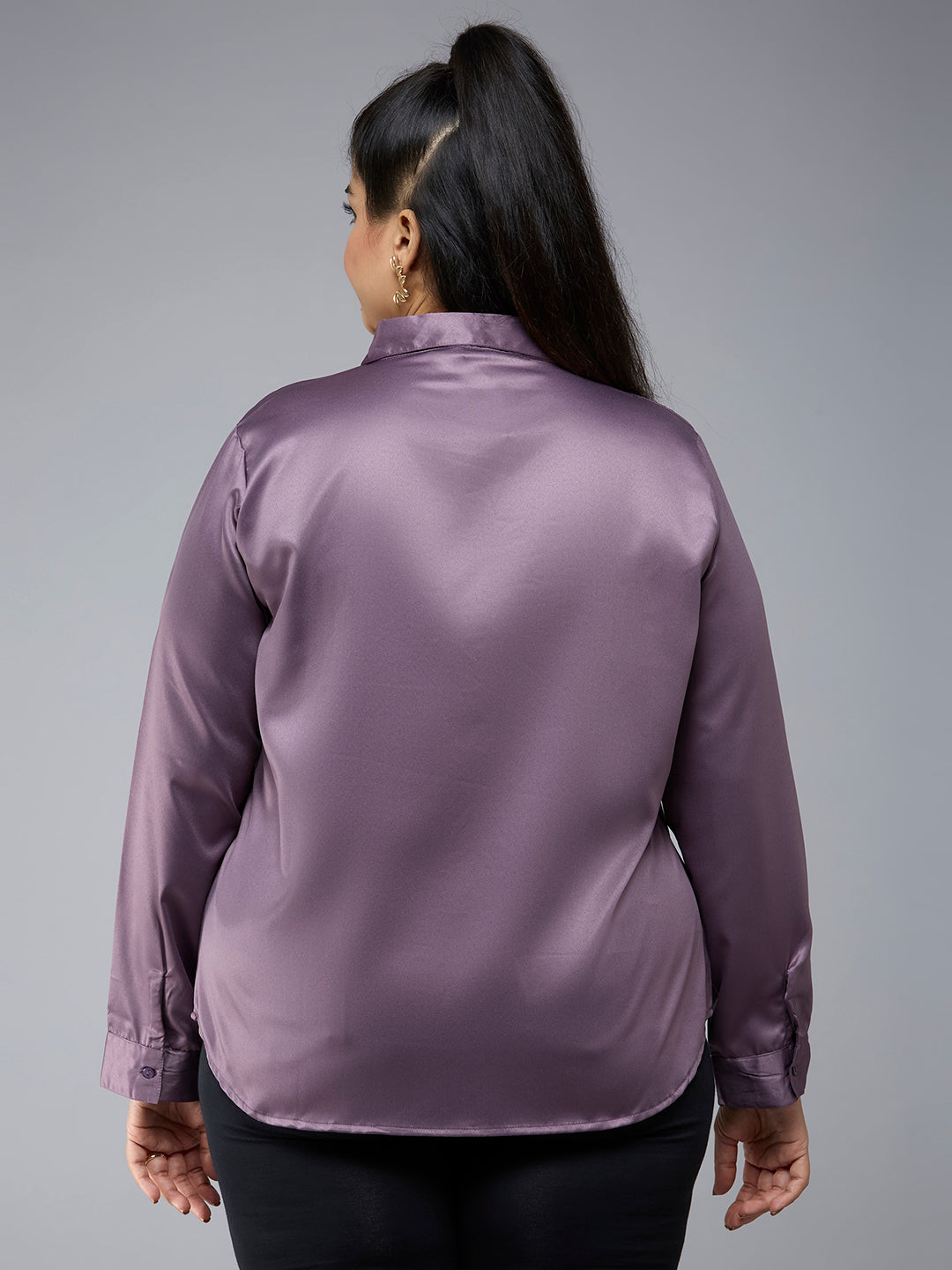 Style Quotient Plus Size Women Solid Mauve Satin formal shirt-Shirts-StyleQuotient