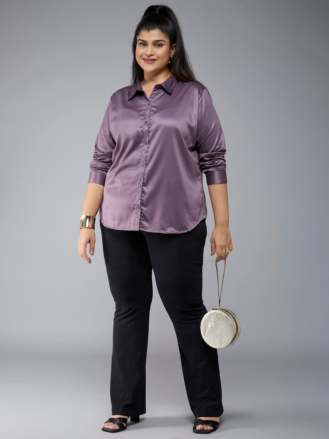 Style Quotient Plus Size Women Solid Mauve Satin formal shirt-Shirts-StyleQuotient