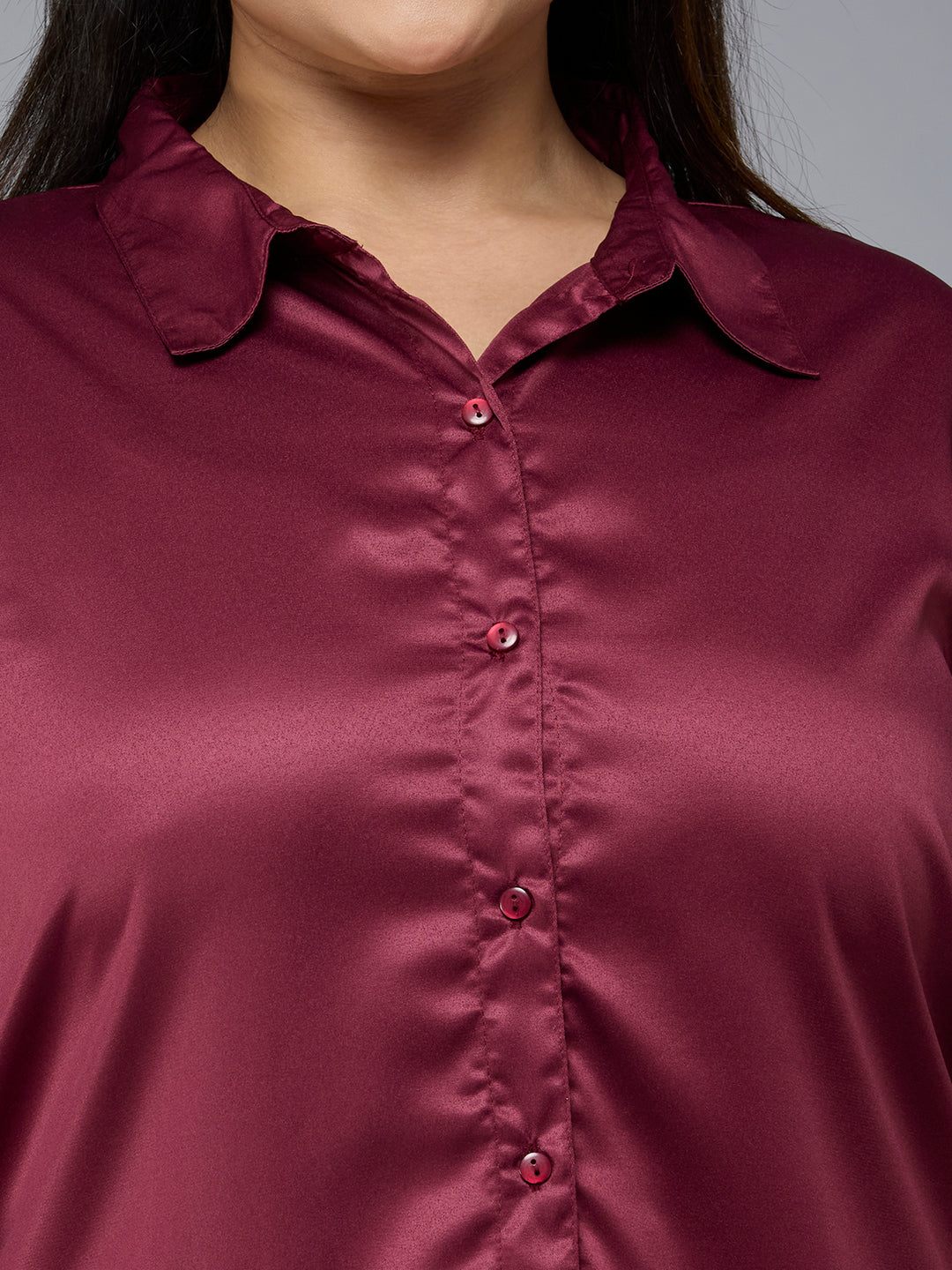 Style Quotient Plus Size Women Solid Maroon Satin formal shirt-Shirts-StyleQuotient