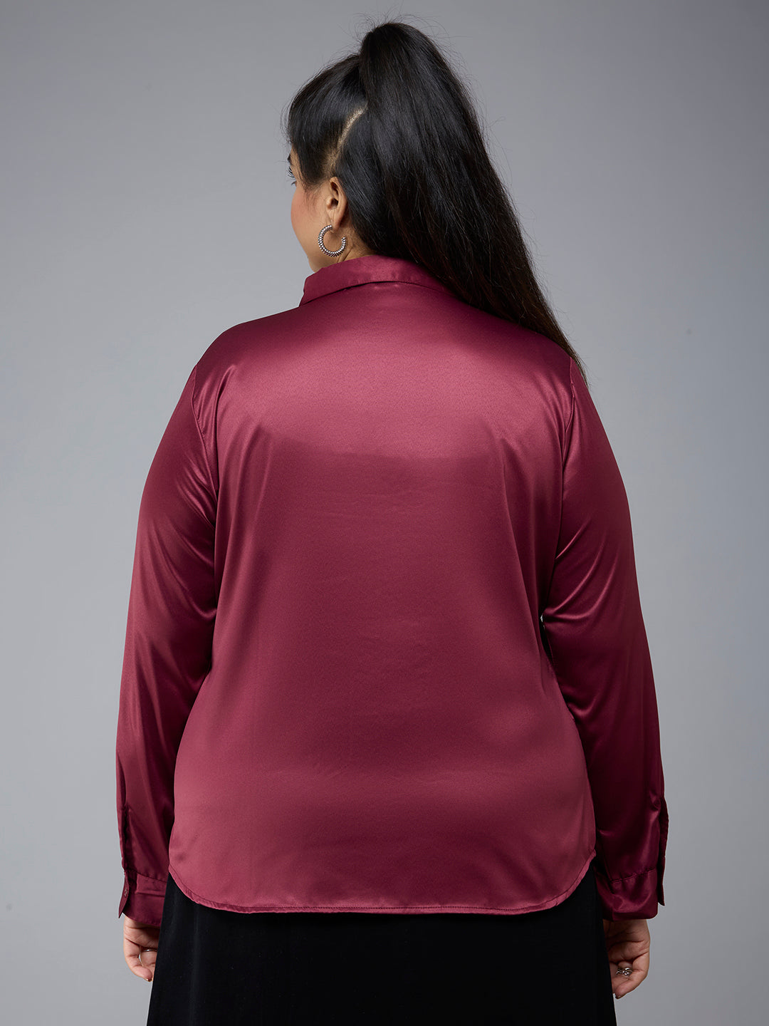 Style Quotient Plus Size Women Solid Maroon Satin formal shirt-Shirts-StyleQuotient