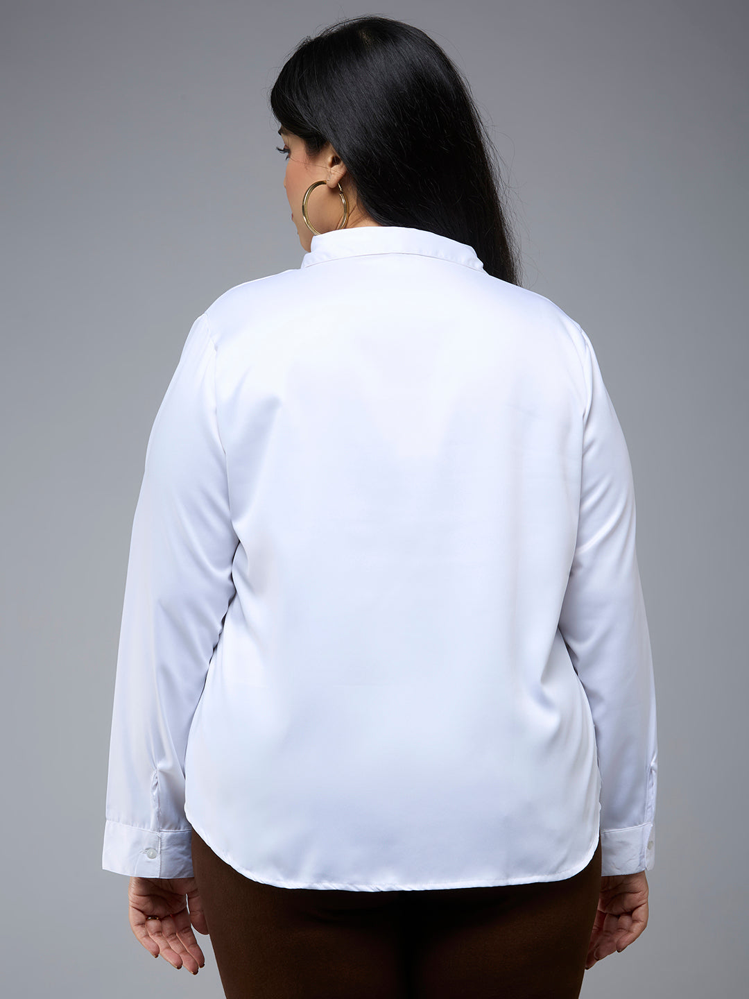 Style Quotient Plus Size Women Solid White Satin formal shirt-Shirts-StyleQuotient