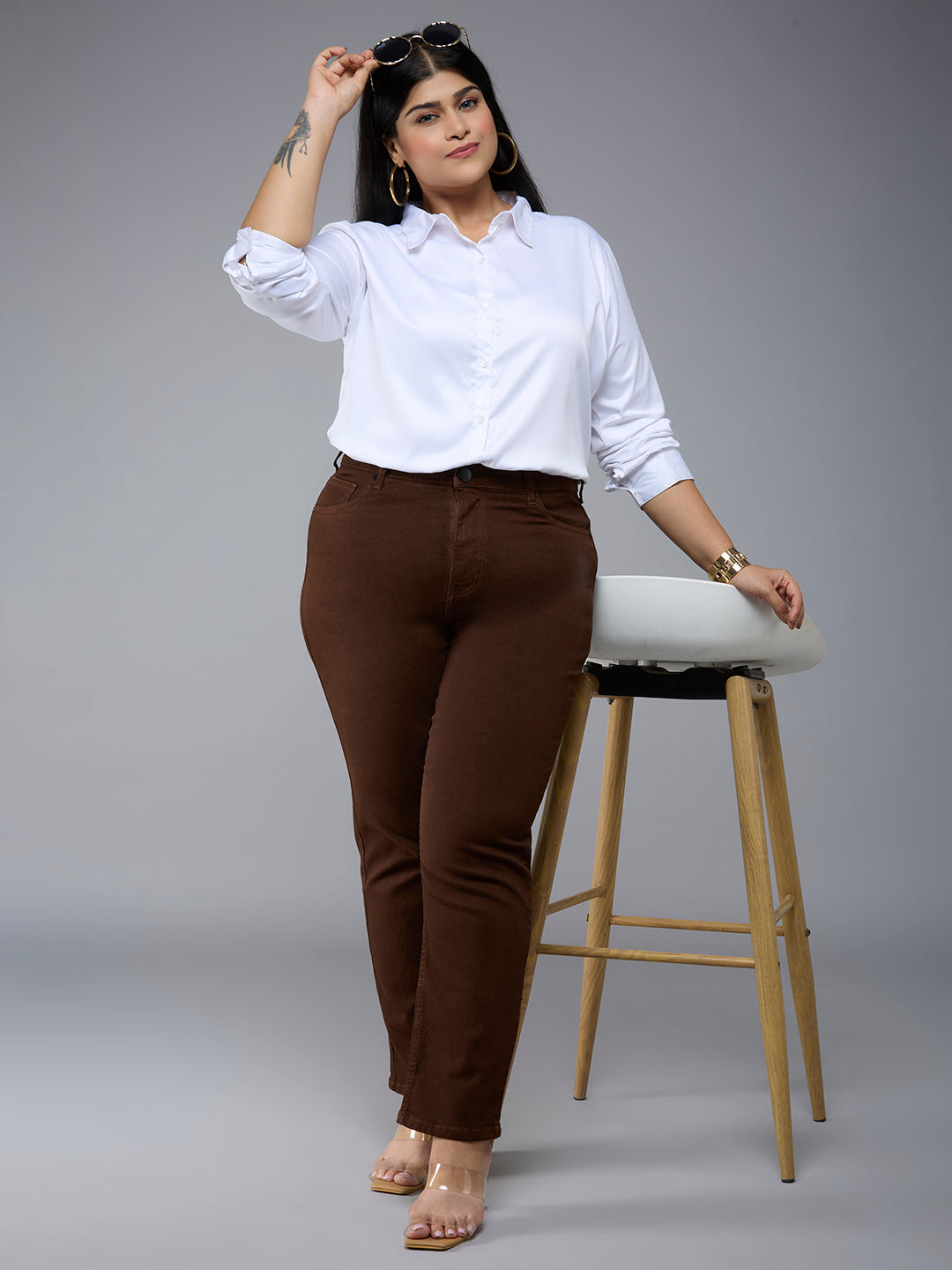 Style Quotient Plus Size Women Solid White Satin formal shirt-Shirts-StyleQuotient