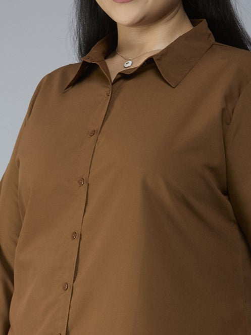 Style Quotient Plus Size Women Solid Camel Polycotton formal shirt-Shirts-StyleQuotient
