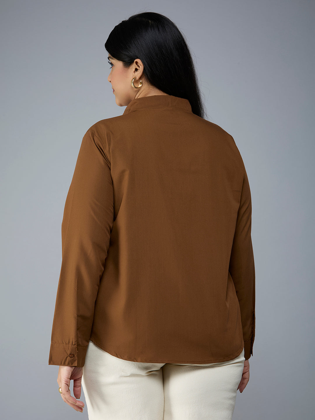 Style Quotient Plus Size Women Solid Camel Polycotton formal shirt-Shirts-StyleQuotient
