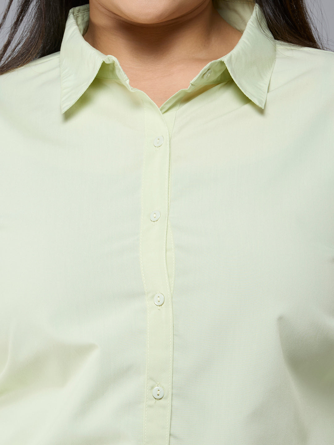 Style Quotient Plus Size Women Solid Light Green Polycotton formal shirt-Shirts-StyleQuotient