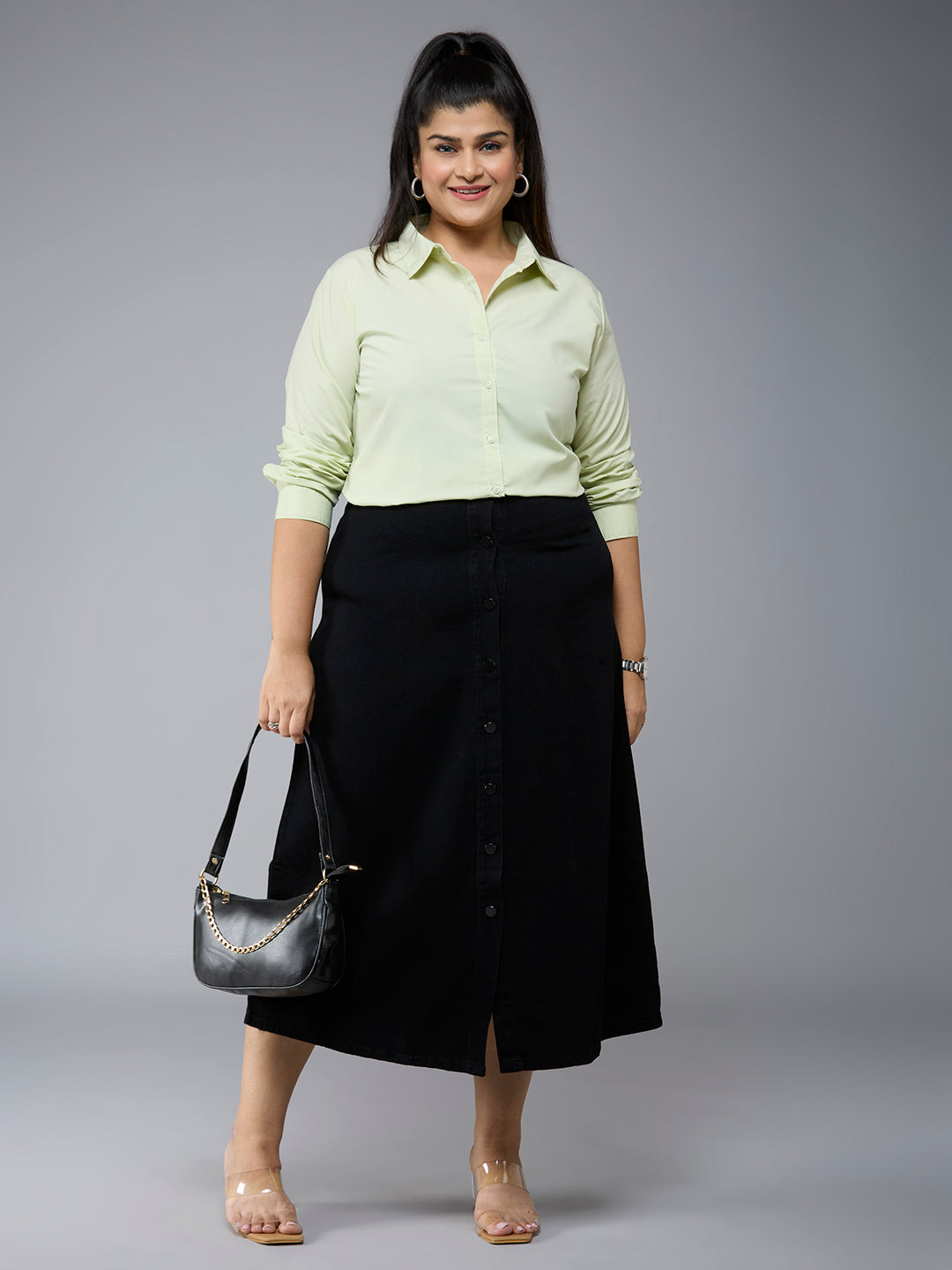 Style Quotient Plus Size Women Solid Light Green Polycotton formal shirt-Shirts-StyleQuotient