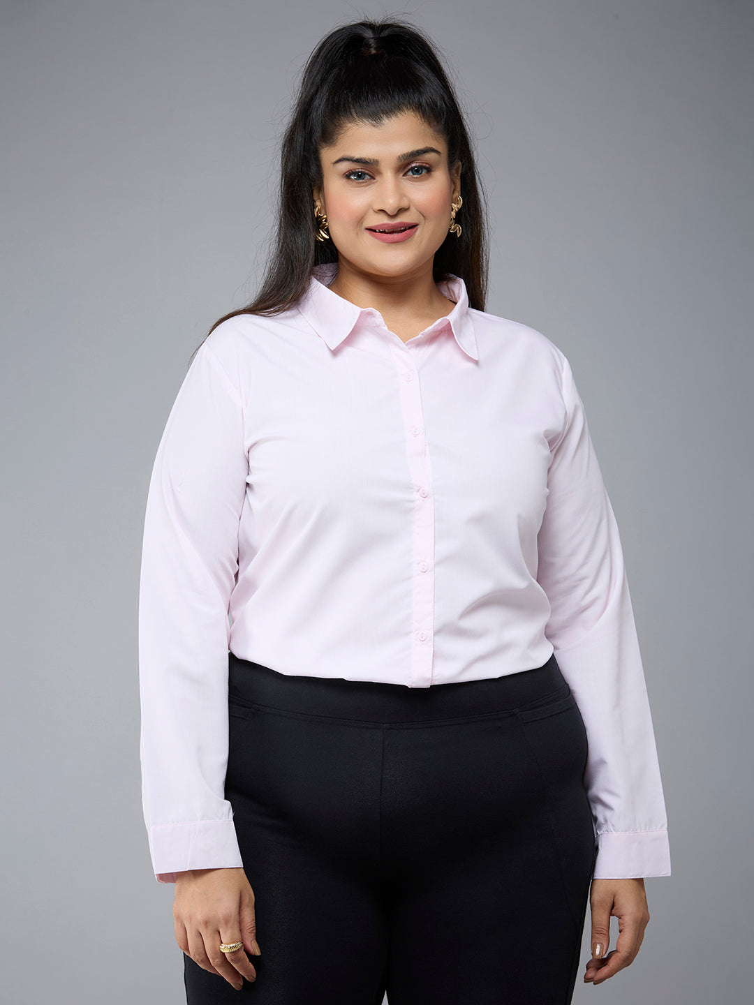 Style Quotient Plus Size Women Solid Light Pink Polycotton formal shirt-Shirts-StyleQuotient