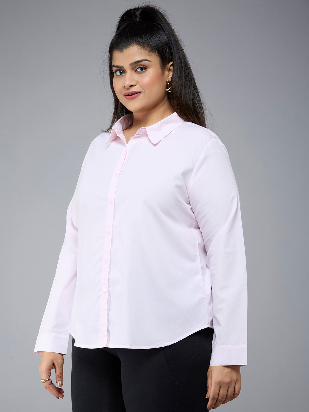 Style Quotient Plus Size Women Solid Light Pink Polycotton formal shirt-Shirts-StyleQuotient