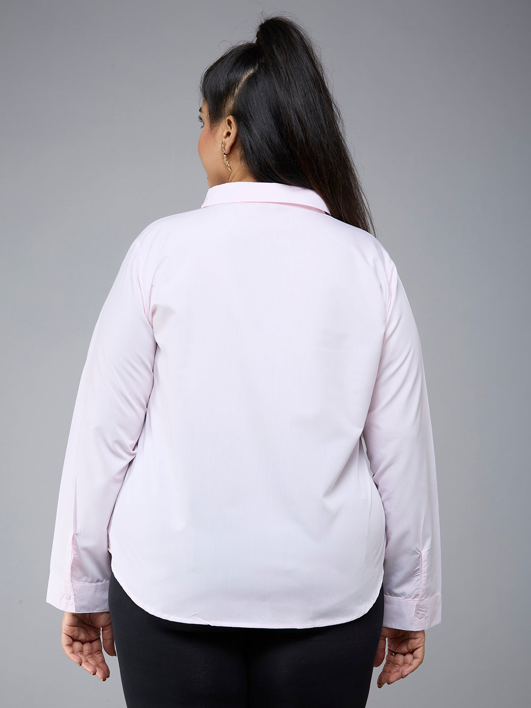 Style Quotient Plus Size Women Solid Light Pink Polycotton formal shirt-Shirts-StyleQuotient