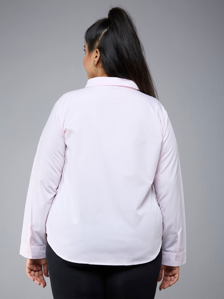 Style Quotient Plus Size Women Solid Light Pink Polycotton formal shirt-Shirts-StyleQuotient