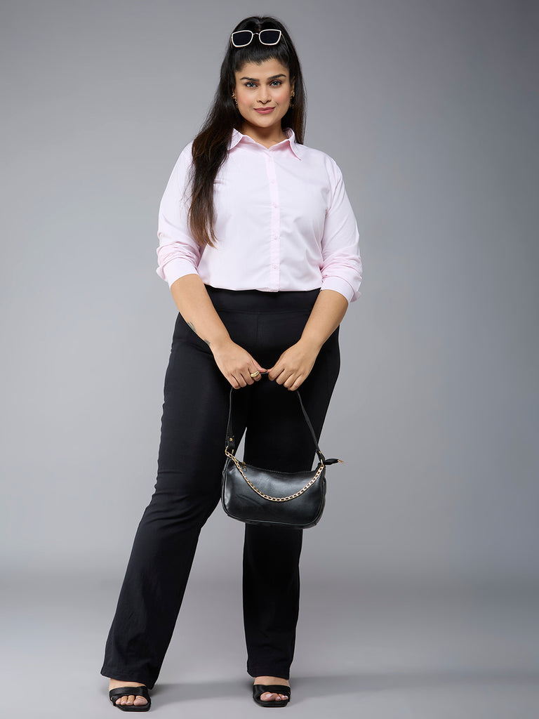 Style Quotient Plus Size Women Solid Light Pink Polycotton formal shirt-Shirts-StyleQuotient