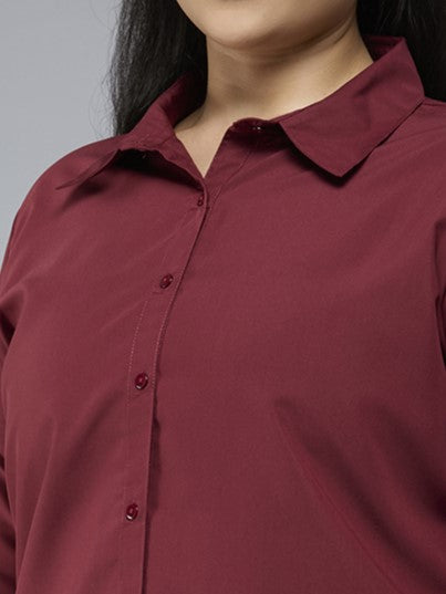 Style Quotient Plus Size Women Solid Maroon Polycotton formal shirt-Shirts-StyleQuotient