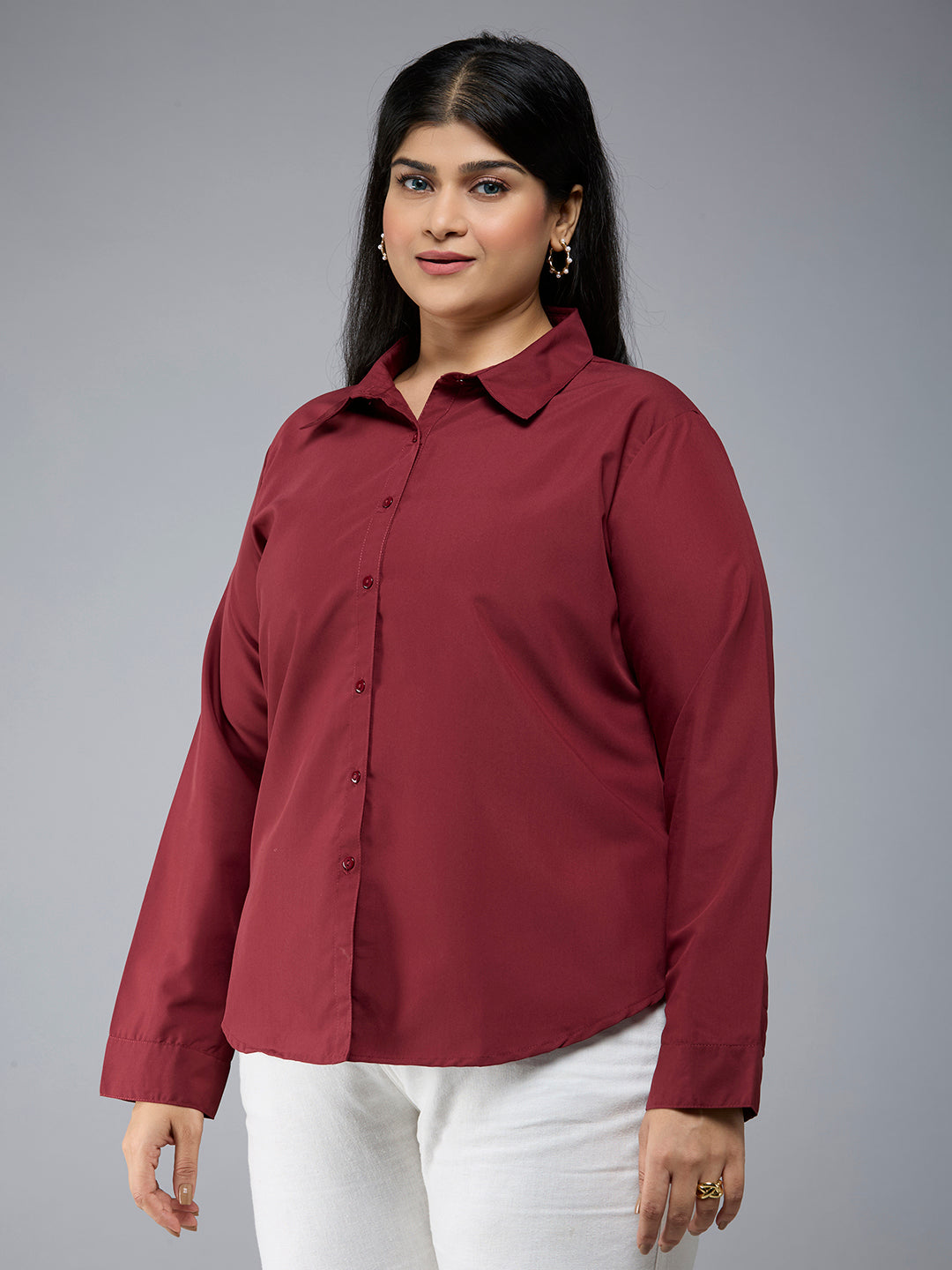Style Quotient Plus Size Women Solid Maroon Polycotton formal shirt-Shirts-StyleQuotient