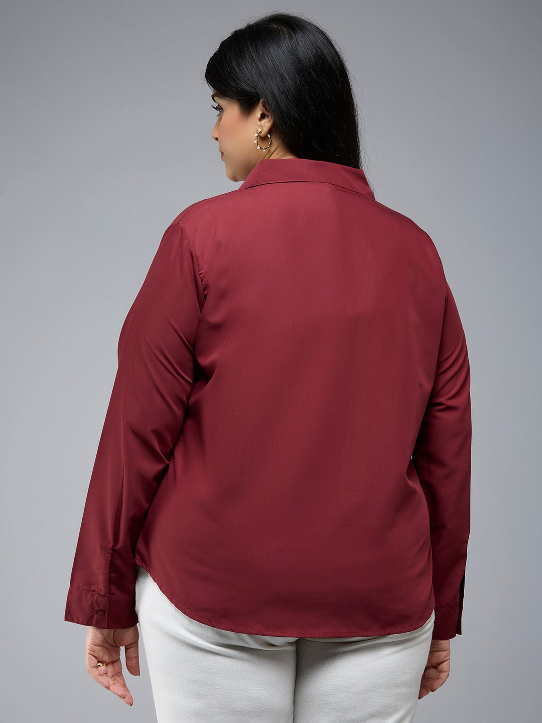 Style Quotient Plus Size Women Solid Maroon Polycotton formal shirt-Shirts-StyleQuotient