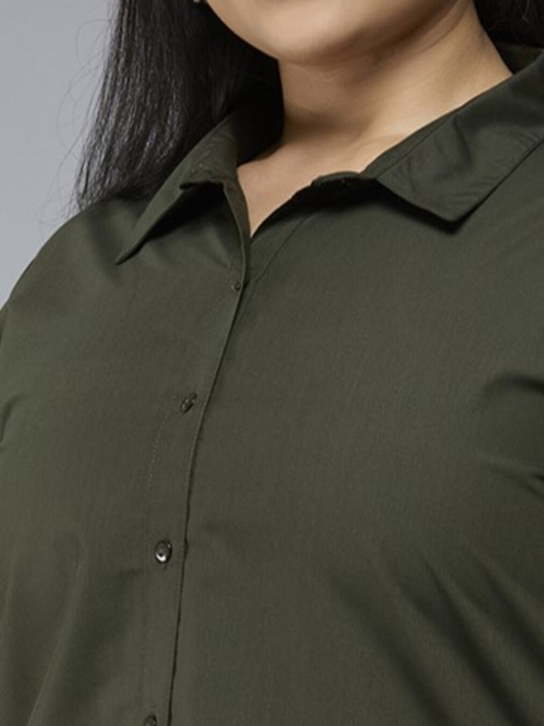 Style Quotient Plus Size Women Solid Olive Polycotton formal shirt-Shirts-StyleQuotient