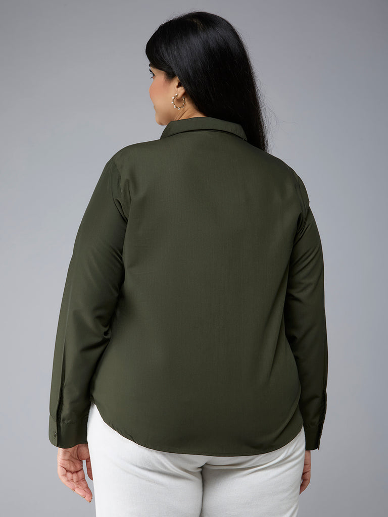 Style Quotient Plus Size Women Solid Olive Polycotton formal shirt-Shirts-StyleQuotient