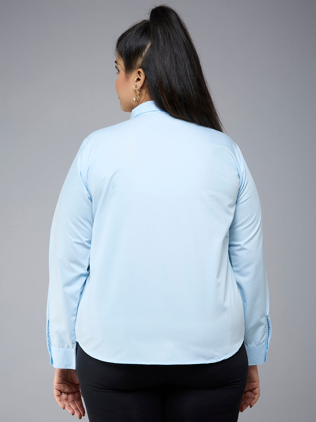 Style Quotient Plus Size Women Solid Sky Blue Polycotton formal shirt-Shirts-StyleQuotient