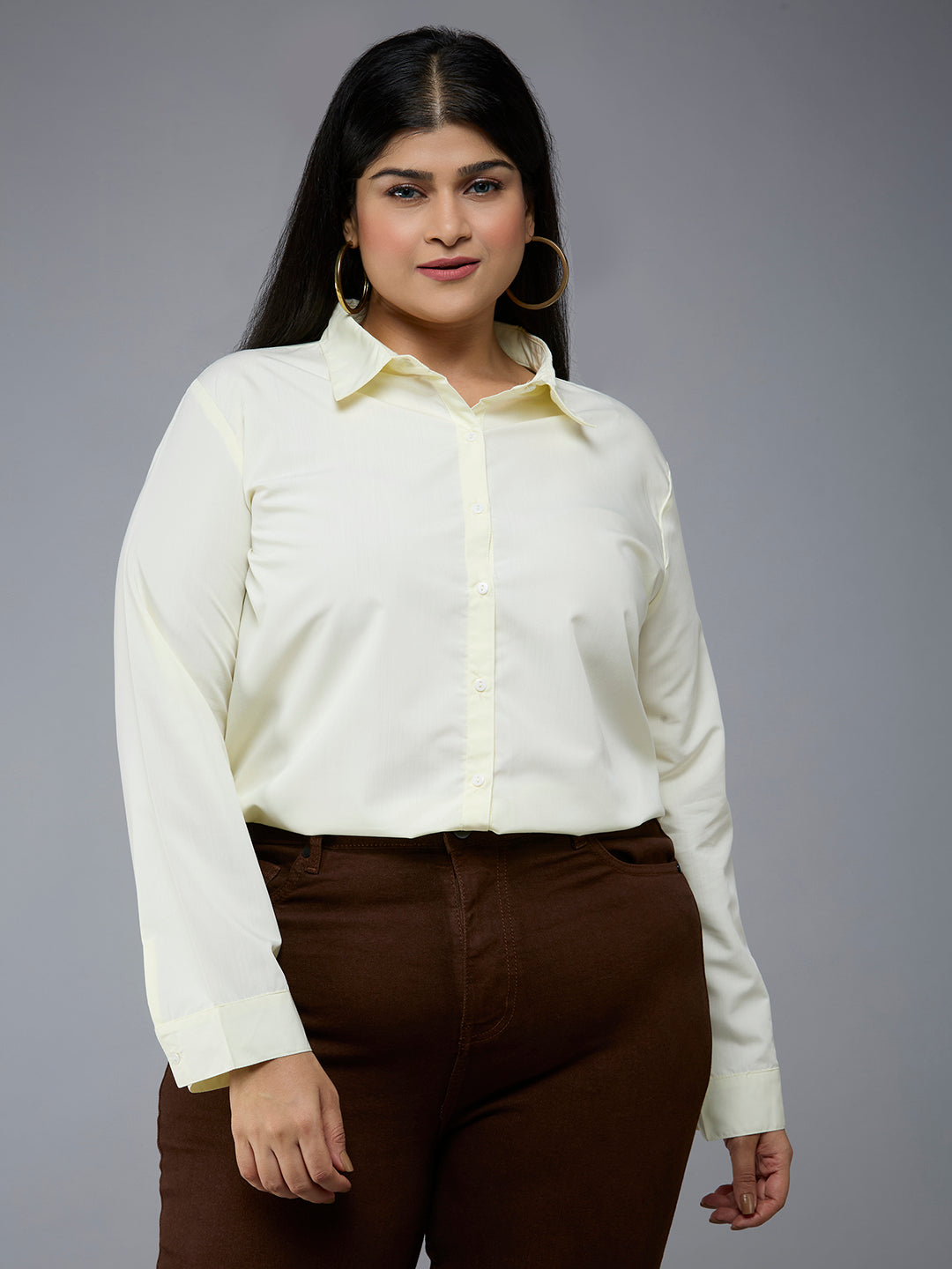 Style Quotient Plus Size Women Solid Yellow Polycotton formal shirt-Shirts-StyleQuotient
