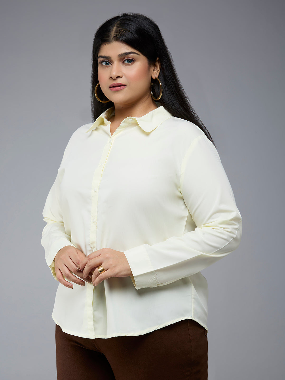Style Quotient Plus Size Women Solid Yellow Polycotton formal shirt-Shirts-StyleQuotient