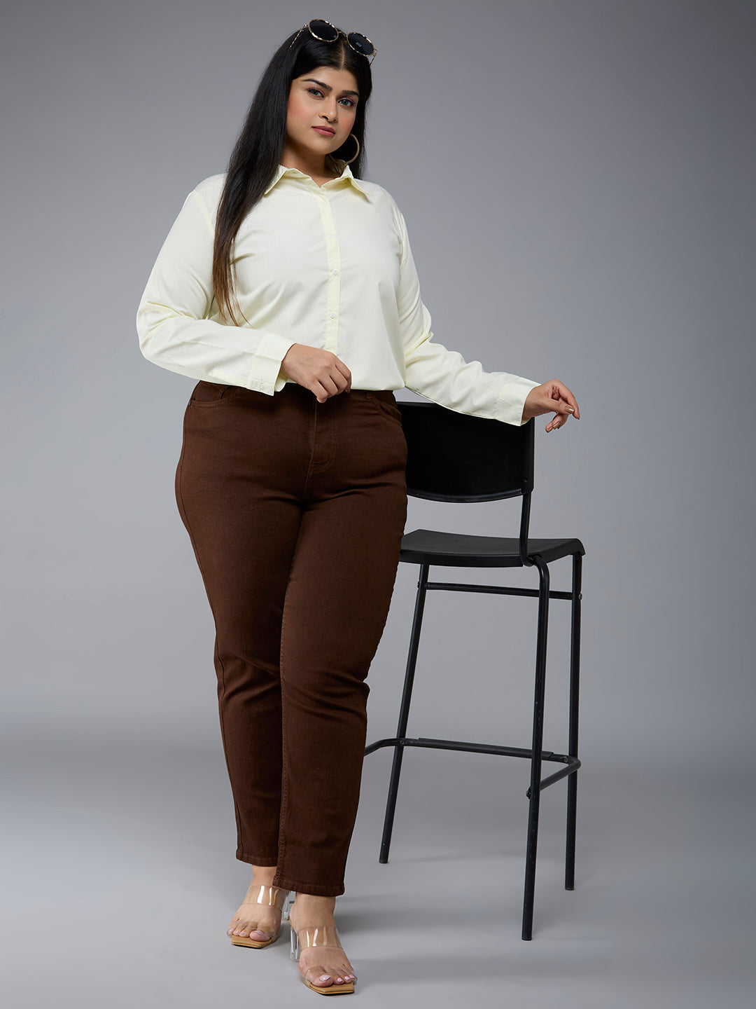Style Quotient Plus Size Women Solid Yellow Polycotton formal shirt-Shirts-StyleQuotient