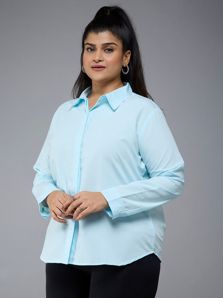 Style Quotient Plus Size Women Solid Light Blue Polycotton formal shirt-Shirts-StyleQuotient