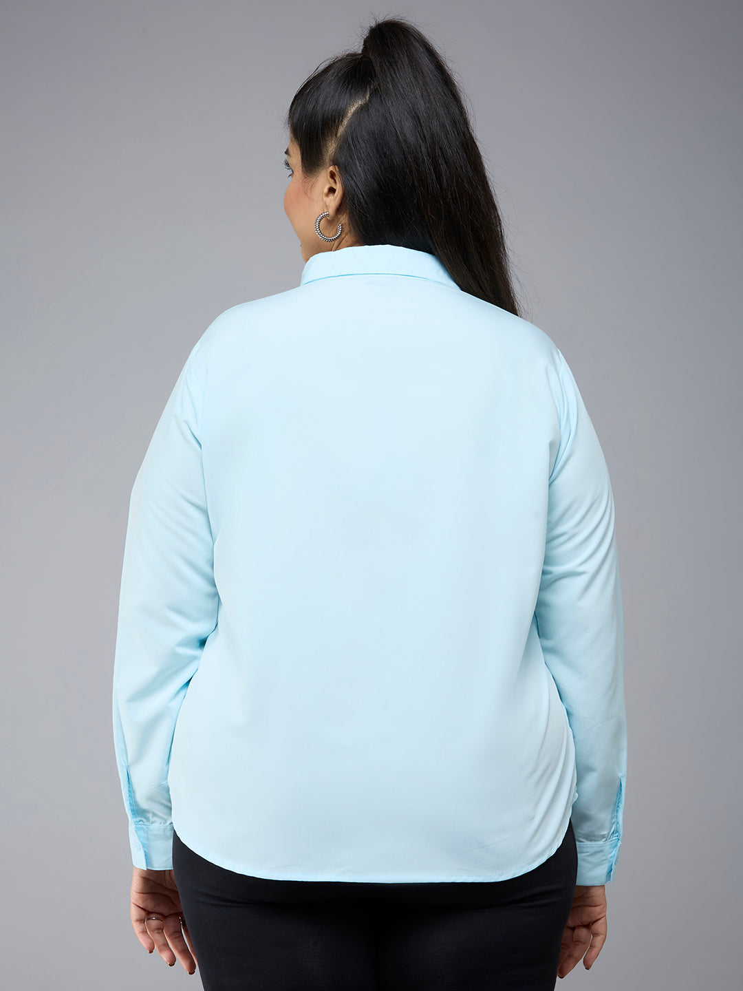 Style Quotient Plus Size Women Solid Light Blue Polycotton formal shirt-Shirts-StyleQuotient