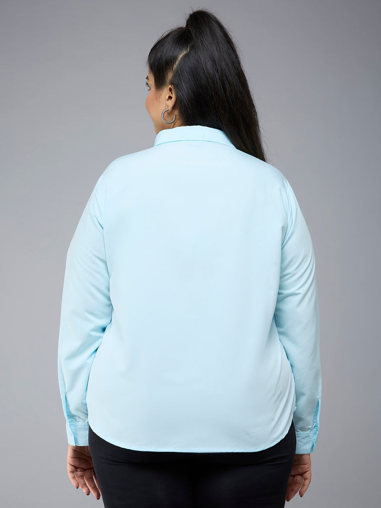 Style Quotient Plus Size Women Solid Light Blue Polycotton formal shirt-Shirts-StyleQuotient
